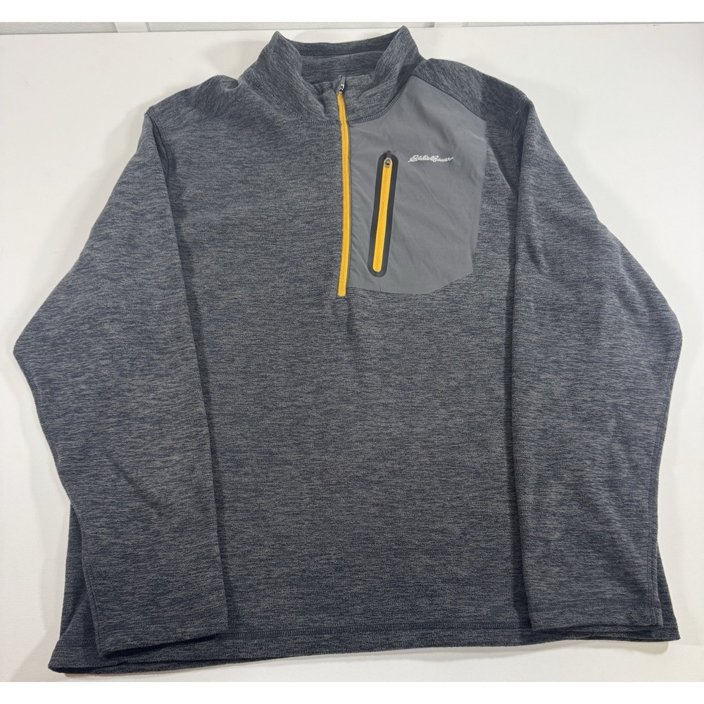 Eddie Bauer Sweater Mens XL Gray Long‎ Sleeve 1/4 Zip Fleece Pullover Outdoors